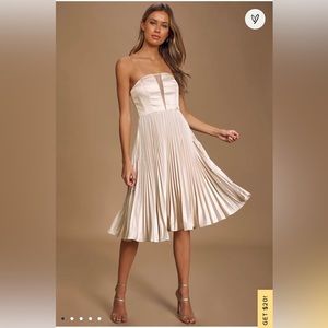 Nude Strapless Pleated Midi Dress